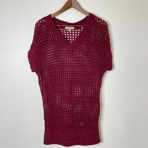 Vintage 90s Y2K Crochet Sweater Red Boho Chic Indie Sleaze Grunge Punk M